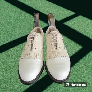 FootJoy Dry Joys Womens Golf Shoes Lace Up Saddle Kiltie WH/Beige-5M